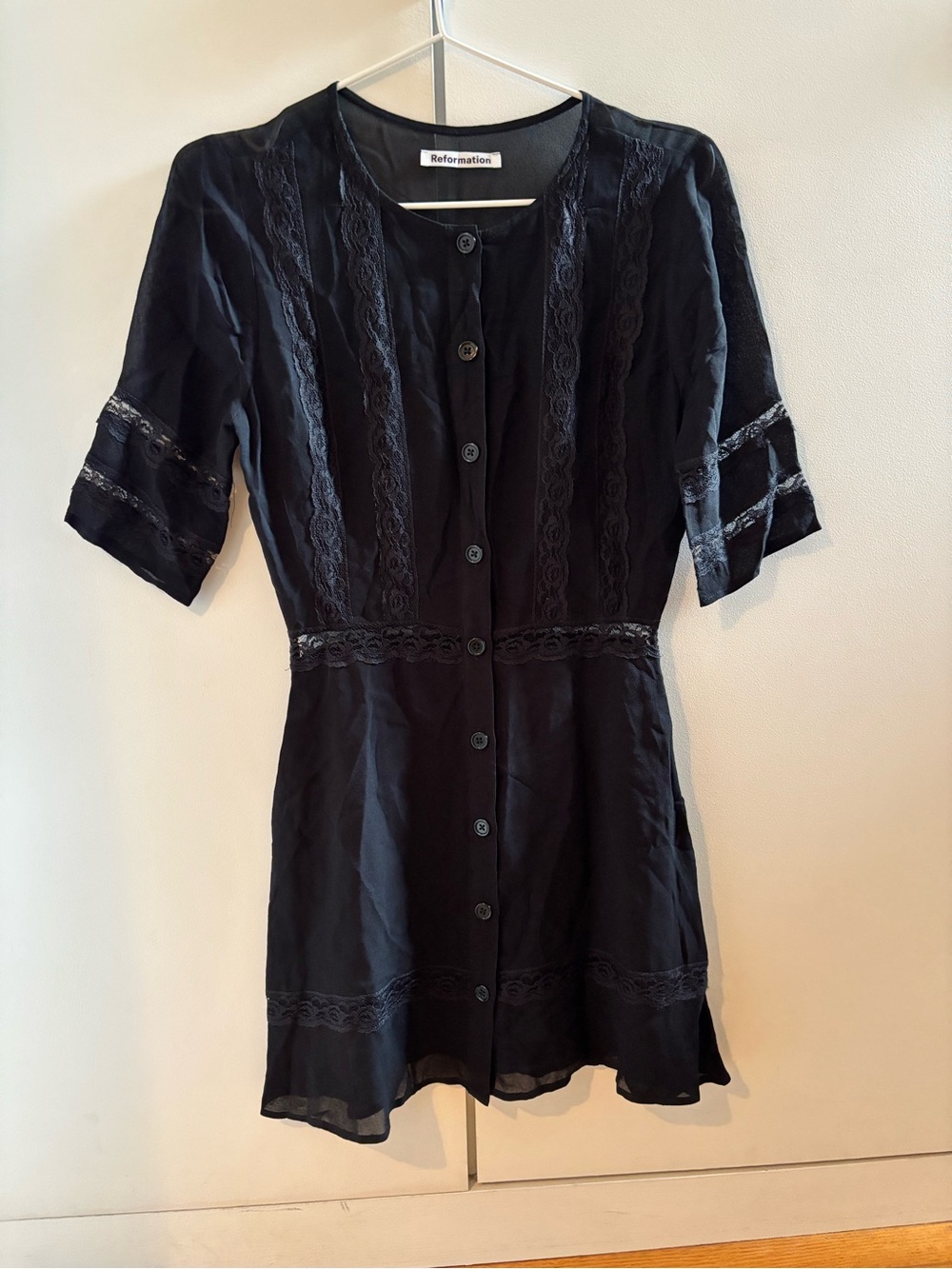 Reformation Black Lace-Trim Mini Dress